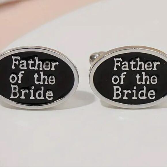 Father of the Bride Black Enamel Silver Cufflinks - Picture 1 of 1